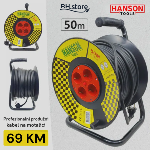 HANSON Profesionalni produžni kabel na motalici 50m 3 x 2.5mm
